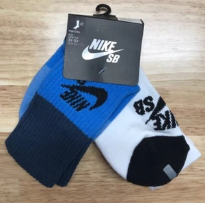 New Nike SB Logo High Crew Youth Socks Skateboarding SZ 3Y-5Y 2 Pair - Picture 1 of 3