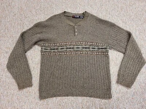 Scandia Sweater Mens Large Brown Knit Henley Fisherman Outdoors Casual Heavy - Picture 1 of 15