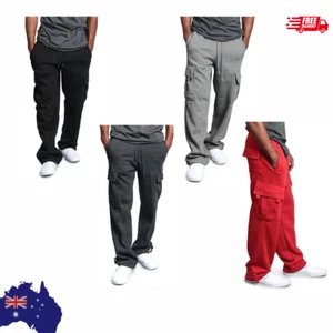 Men's Straight Fit Joggers Loose Sweatpants Multi-Pocket Sportswear - Picture 1 of 7