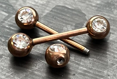 PAR de anillos de pezón de gema transparente doble anodizado de titanio 14 g 9/16" (14 mm) Foto 1 de 2