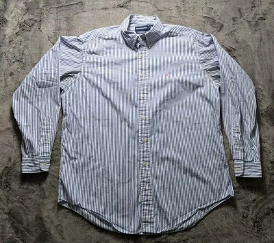 Camisa de golf Ralph Lauren manga larga con botones para hombre talla grande azul/blanco a rayas Foto 1 de 4