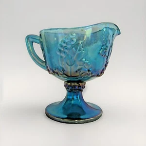 Indiana Blue Carnival Glass Harvest Grape 4.25” Creamer - Picture 1 of 11