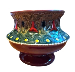 Italy vintage 5" Vase pottery ornate unique unmarked abstract red purple - Picture 1 of 13