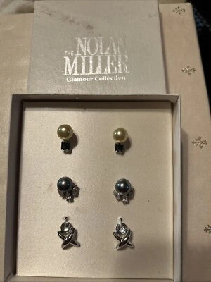 Firmado Nolan Miller Intercambiable Vidrio Imitación Perla Tachuelas Pendiente Chaqueta Conjunto Foto 1 de 4