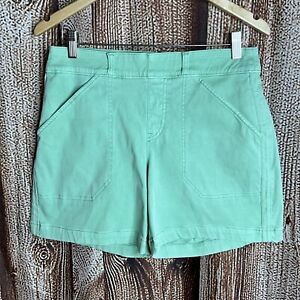 Spanx Shorts Womens Medium Green Denim Pull On Elastic Waist Chino 30x5.5 '