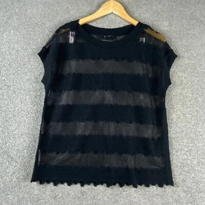 Vera Womens Black Mesh Knit Top Size L Cap Sleeve Open Weave Y2K Festival - Picture 1 of 24