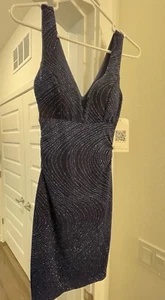 Emerald Sundae Gorgeous Black & Royal Blue Juniors V-Neck Party Cocktail Dress S - Picture 1 of 7