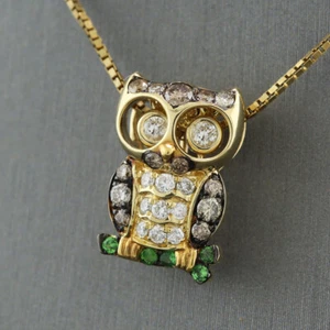 Brillante colgante Tsavorith / broche búho oro amarillo 750 símbolo de prudencia - Imagen 1 de 4