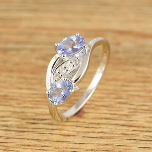 Natural Tanzanite Diamond 925 Sterling Silver Wedding Anniversary Ring Jewelry - Picture 1 of 4