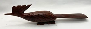 Vintage Large Sleek Long Hand-Carved Dark Wood Road Runner Sculpture Figure - Foto 1 di 8