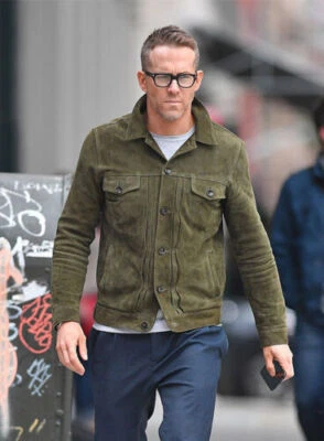 Camisa de gamuza para hombre estilo celebridad Ryan Reynolds gamuza hecha a mano chaqueta de cuero Foto 1 de 4