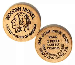 1980s Ficha $1 SAN JUAN PAWN SHOP S FRANCISCO ST Puerto Rico Wooden Nickel Token - Picture 1 of 3