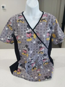 Disney Scrubs Women's Size M Top Mickey Mouse Minnie Grey Medical Nurse Shirt - Picture 1 of 7