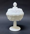 Vintage Westmoreland Paneled Grape Covered Compote/Candy Dish Milk Glass