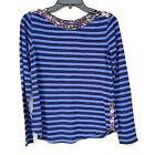 Anthropologie Xs Postmark Laurelwood Striped Top Contrast Floral Button Blue