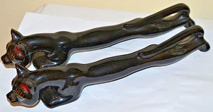 Vintage 11" Black Jaguar Panther Cat Stretch Redware LONG Salt Pepper Shakers - Picture 1 of 7