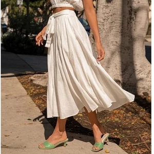 Lulus Ivory Linen Blend Pleated Flowy Midi Skirt size Medium NWT - Picture 1 of 7