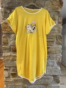 Vintage ‘80s Kitty Cat Nightshirt T-shirt Dress Textured Graphic Ringer One Size - Picture 1 of 5