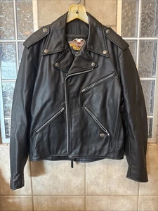 Vintage Harley Davidson CA03402 Leather Jacket-Black-Made in USA-Size Med Mens - Picture 1 of 7