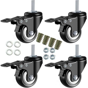 2" Heavy Duty Swivel Stem Casters - PU Foam, Quiet, 300 lb Load, 4-Pack wit - Picture 1 of 9