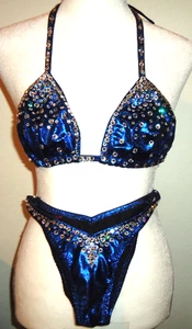 Salen/a Bodybuilding Bikini Competition Blue Suit  Rhinestones Size-S - Picture 1 of 10