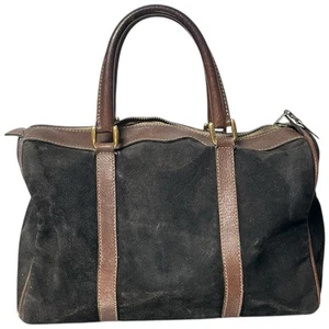 Vintage 1980s Gucci Italy Top Handled Boston Bag Brown Suede Satchel Purse 13" - Picture 1 of 21