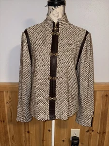 Vintage St. John Damen braun gold Tweed Strick Sip Pullover Cardigan Gr. 12 - Bild 1 von 9