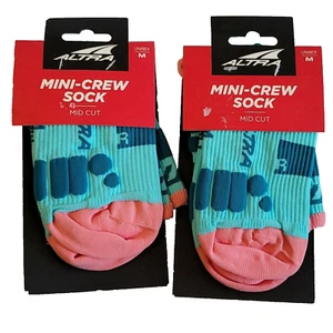 Altra Running Mini Crew Sock Mid Cut UNISEX Size Medium / Blue Pink / 2 Pairs - Picture 1 of 9