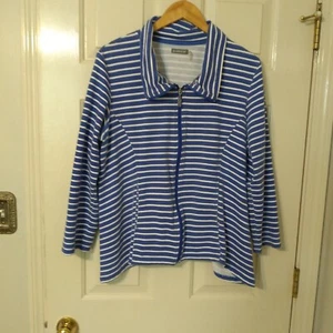 Three Hearts SZ L Women's Blue & White Striped Zip Up Light Jacket RN45749 - Picture 1 of 4