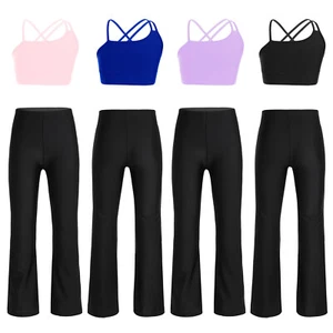 Kids Girls Crop Top Straps Outfit Back Open Set Vest Sportwear Trousers Pant - Picture 1 of 49