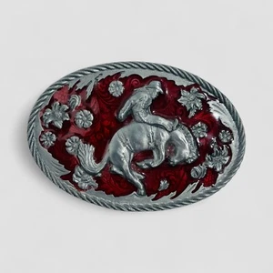 Vintage Great American Western Belt Buckle Rodeo Cowboy Red Enamel Pewter USA #1 - Picture 1 of 13