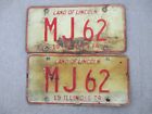 VINTAGE 1974 ILLINOIS License Plate Pair ! LAND OF LINCOLN MJ 62