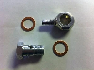 Banjo and bolt washers,14 X 1.5 Thread. Bolt head 19mm, eye union. line ID 6mm - Foto 1 di 1