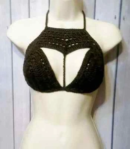 crochet womans handmade boho bikini top summer bra B/C cup brown - Picture 1 of 2