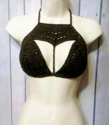 crochet mujer hecho a mano boho bikini top verano sujetador copa B/C marrón Foto 1 de 2