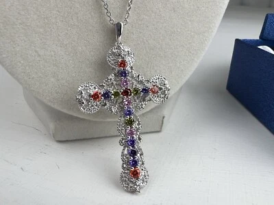 Delicado Collar Cruz Multicolor Cristiano Religioso Acero Inoxidable Nuevo con Etiquetas Foto 1 de 4