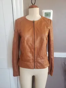 Amazing Brown 100% Leather Jacket By Halogen!! Size Small!! - Picture 1 of 11