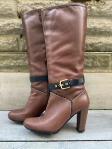 Womens Rockport Soft Brown Leather Knee High Riding Boots high Heel Size 7 41 - Picture 1 of 16