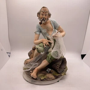 CAPODIMONTE Vtg Porcelain Lonely Fisherman With Pipe & Fishing Net RARE! - Picture 1 of 15