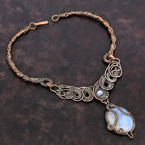 Rainbow Moonstone Jewelry Copper Love Gift Wire Wrapped Chain Necklace 18.0" - Picture 1 of 7