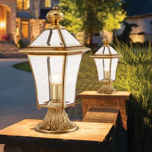 Luces de pilar para exteriores Lámpara de poste de puerta de jardín Linterna de latón Iluminación de patio - Imagen 1 de 9