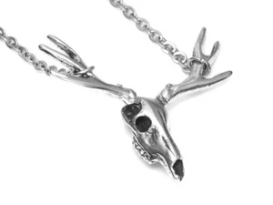 Deer Skull Necklace, Handmade Animal Jewelry in Pewter - Picture 1 of 4
