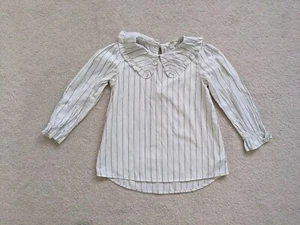 River Island White Striped Girls Shirt Top Blouse Ruffle Yoke Size 3-4 Years - Picture 1 of 6