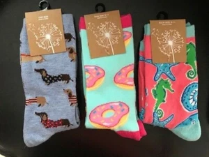 Womens Printed Socks Three Pair One Size 9-11 - Picture 1 of 1