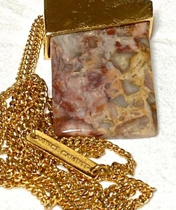 Vintage Vince Camuto Beilform Achat Anhänger Halskette goldton - Bild 1 von 10
