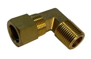 Brass 90 Degree Elbow Connector 3/8 NPT Male X 3/8 Compression - Picture 1 of 2