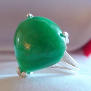 RARE! 18.10 ct NATURAL PEAR CUT EMERALD RING 925 STERLING SILVER.SIZE 6.75 - Picture 1 of 7