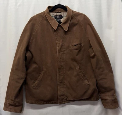 Double R RRL Ralph Lauren Brown Cotton Lined Button Hidden Collared Jacket Sz XL - Image 1 of 4