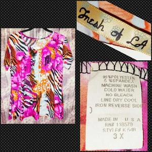 Womans/Jrs Plus Fresh of LA Pink/Orange/Multiclr Animal Prints Knit Top 3X NWT - Picture 1 of 3