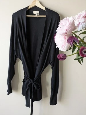 H&M black cashmere blend open cardigan with belt | Size XL - Image 1 of 4